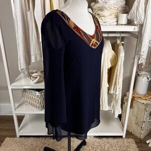 City Triangles, women's size Large beaded tunic shift dress midnight blue #2533